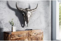 Objet de décoration murale en crâne de taureau teinté argenté