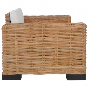 Ensemble de canapés 3 pcs avec coussins Rotin naturel
