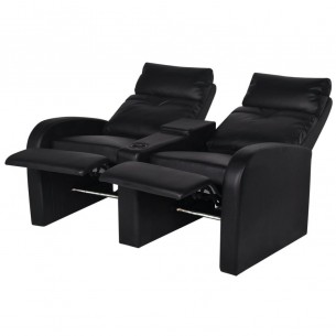 Fauteuil inclinable à LED à 2 places cuir artificiel noir
