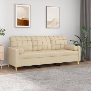 Canapé 3 places avec oreillers décoratifs crème 180 cm tissu