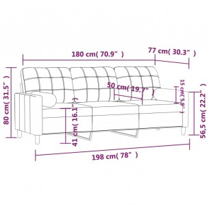 Canapé 3 places avec oreillers décoratifs crème 180 cm tissu