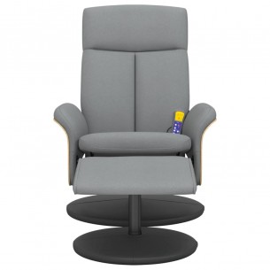 Fauteuil inclinable de massage et repose-pied gris clair tissu