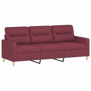 Canapé 3 places avec oreillers décoratifs bordeaux 180 cm tissu