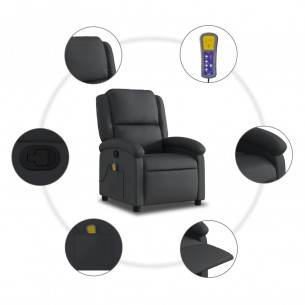 Fauteuil de massage inclinable noir cuir véritable