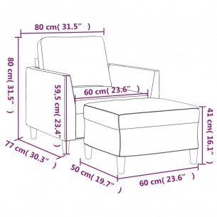 Fauteuil avec repose-pied Noir 60 cm Similicuir