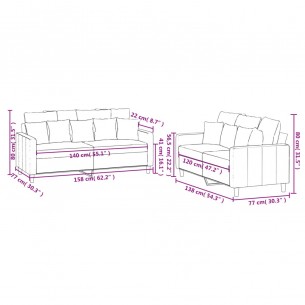 Ensemble de canapés 2 pcs avec coussins Gris clair Velours