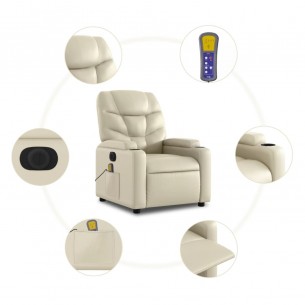 Fauteuil de massage inclinable électrique crème similicuir