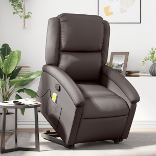 Fauteuil inclinable de massage marron foncé cuir véritable