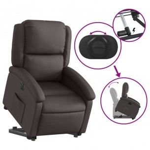 Fauteuil inclinable électrique marron foncé cuir véritable