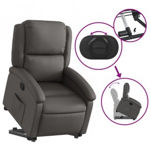 Fauteuil inclinable gris cuir véritable