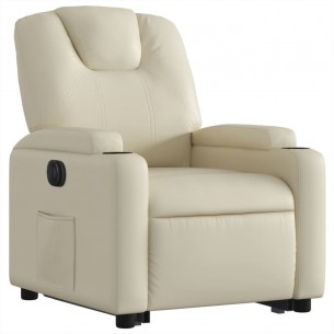 Fauteuil inclinable électrique crème similicuir