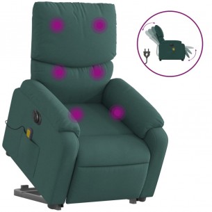 Fauteuil inclinable de massage électrique Vert foncé Tissu