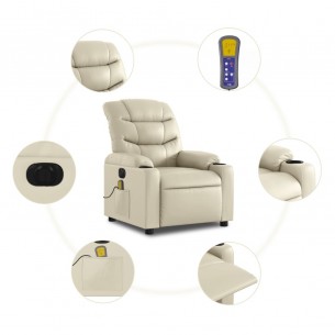 Fauteuil de massage inclinable électrique crème similicuir