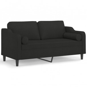 Canapé 2 places avec oreillers décoratifs noir 140 cm tissu