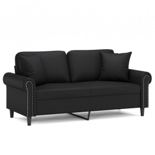 Canapé 2 places avec oreillers décoratifs noir 140cm similicuir