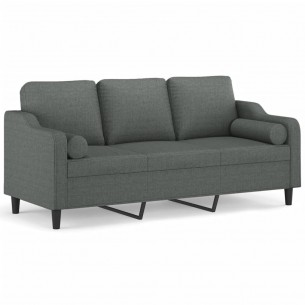 Canapé 3 places avec oreillers gris foncé 180 cm tissu
