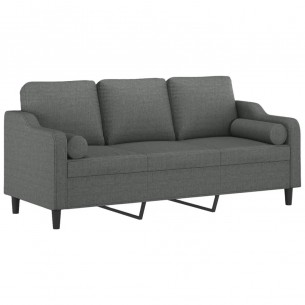 Canapé 3 places avec oreillers gris foncé 180 cm tissu