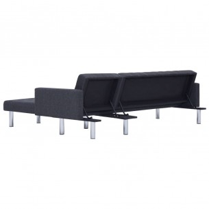 Canapé-lit en forme de L gris foncé polyester Canapé-lit en forme de L gris foncé polyester