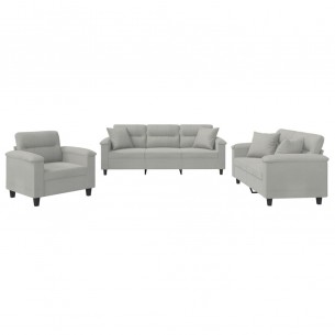 Ensemble de canapés 3 pcs coussins Gris clair Tissu microfibre