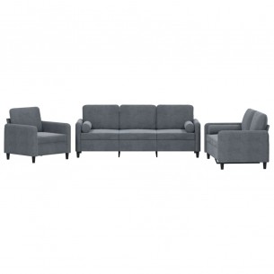 Ensemble de canapés 3 pcs avec coussins gris foncé velours