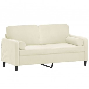 Canapé 2 places avec oreillers décoratifs crème 140 cm velours