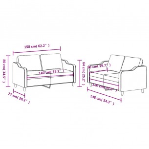 Ensemble de canapés 2 pcs avec coussins Noir Tissu