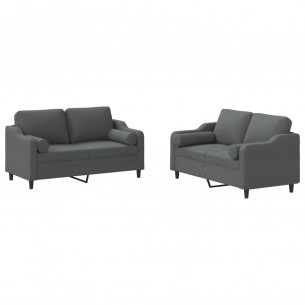 Ensemble de canapés 2 pcs coussins gris foncé tissu