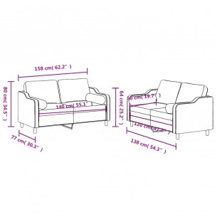 Ensemble de canapés 2 pcs coussins gris foncé tissu