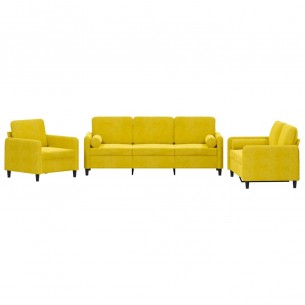 Ensemble de canapés 3 pcs avec coussins jaune velours
