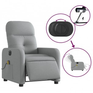 Fauteuil de massage inclinable électrique gris clair tissu