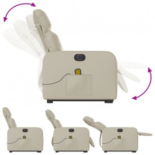 Fauteuil inclinable de massage électrique crème similicuir