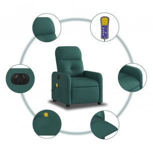 Fauteuil de massage inclinable électrique Vert foncé Tissu