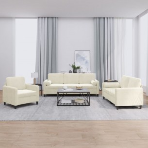 Ensemble de canapés 3 pcs avec coussins crème velours