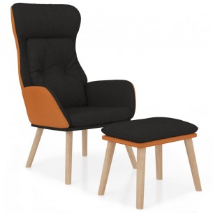 Chaise de relaxation avec repose-pied Noir Similicuir et tissu