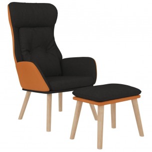 Chaise de relaxation avec repose-pied Noir Similicuir et tissu