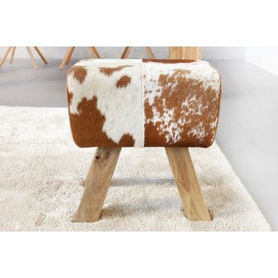 Tabouret design rustique en vraie fourrure teinté marron et blanc