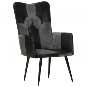 Chaise à oreilles Noir et gris Cuir véritable
