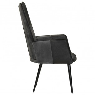 Chaise à oreilles Noir et gris Cuir véritable