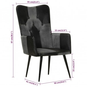 Chaise à oreilles Noir et gris Cuir véritable