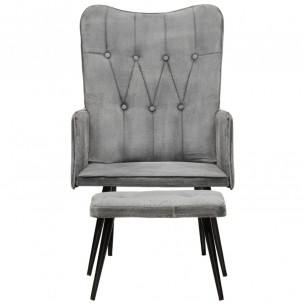 Chaise à oreilles avec repose-pied Gris vintage Toile