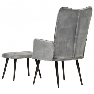 Chaise à oreilles avec repose-pied Gris vintage Toile