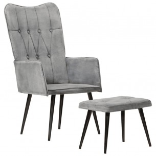 Chaise à oreilles avec repose-pied Gris vintage Toile