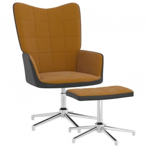 Chaise de relaxation avec repose-pied Marron Velours et PVC