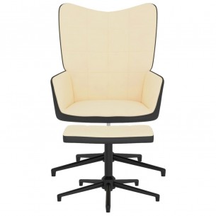 Chaise de relaxation et repose-pied Blanc crème Velours et PVC