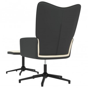 Chaise de relaxation et repose-pied Blanc crème Velours et PVC