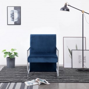 Fauteuil avec pieds en chrome Bleu Velours