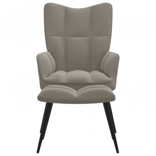 Chaise de relaxation avec repose-pied Gris clair Velours