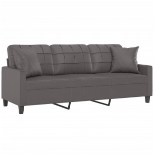 Canapé 3 places avec oreillers décoratifs gris 180cm similicuir