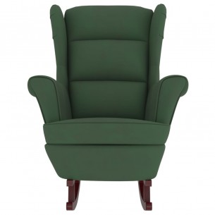 Fauteuil à bascule et pieds en bois d'hévéa Vert foncé Velours