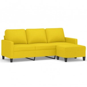 Canapé à 3 places avec repose-pieds Jaune clair 180 cm Tissu